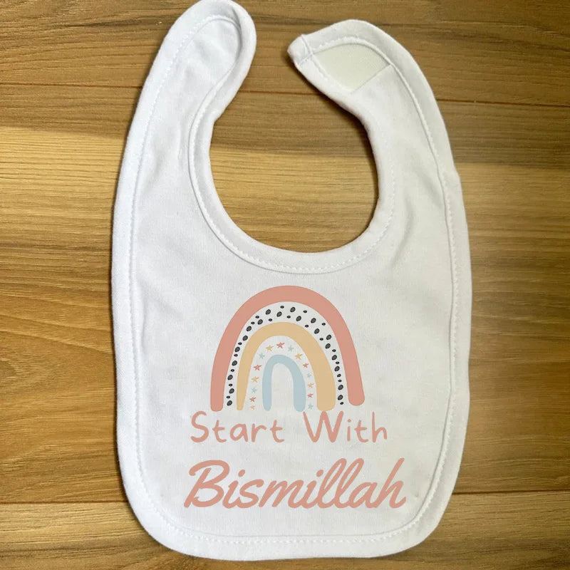 Rainbow Start With Bismillah Bib Ramadan Mubarak Muslim Islamic Kareem Eid Al Fitr Iftar Decoration Baby Shower Boy Girl Gift
