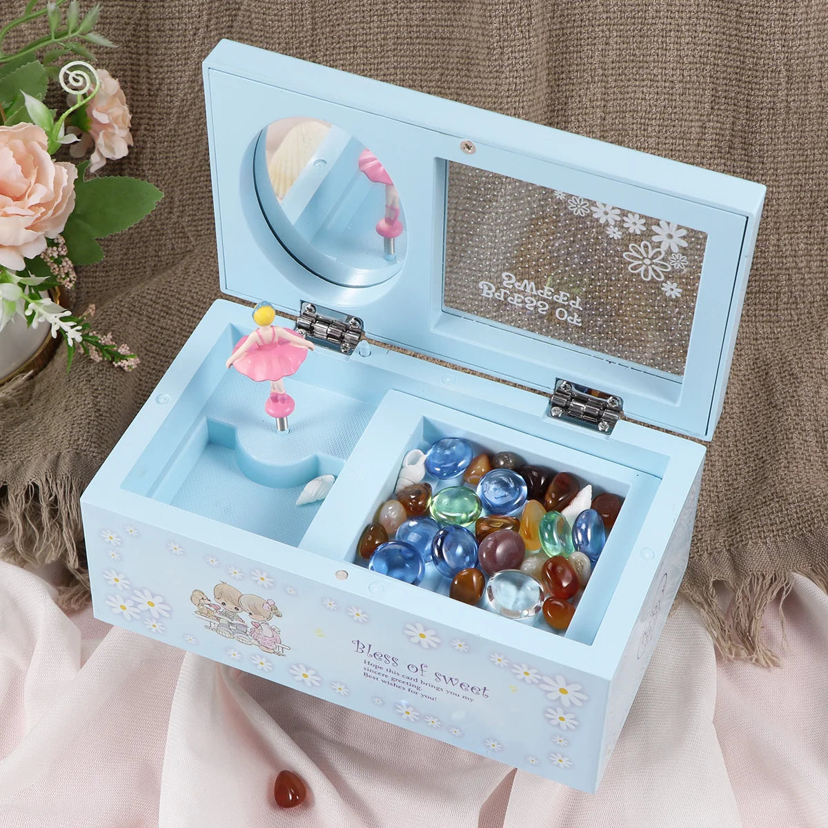 1pc Music Box With Transparent Lid Twirly Dancing Girl Musical Case Container Jewelry Case Versatile Music Jewelry Storage Box