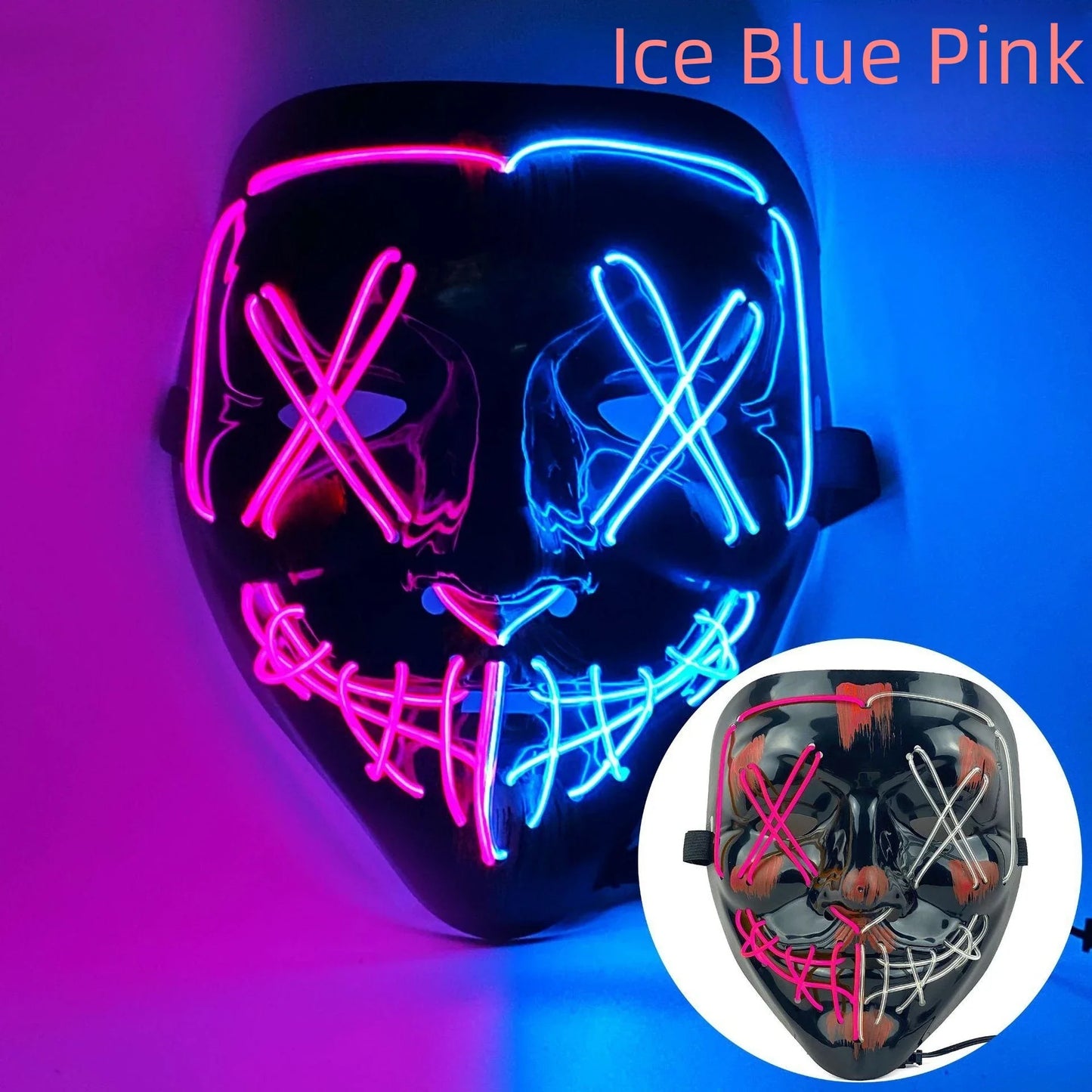 Hot Sale Halloween Glowing Scary Face Mask Luminous LED Purge Mask Neon Light Up Horror Party Mask Cosplay Costume Supplies