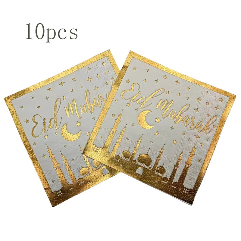 Eid Mubarak Black Gold Disposable Paper Plates Cups Napkins Ramadan Kareem Islamic Muslim Eid Al Adha Party Decor Supplies