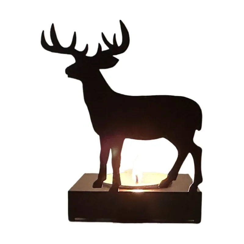 Christmas Iron Art Elk Candlestick Elk Christmas Tree Tea Candlestick Table Lamp Holder Decoration Christmas Home Decoration