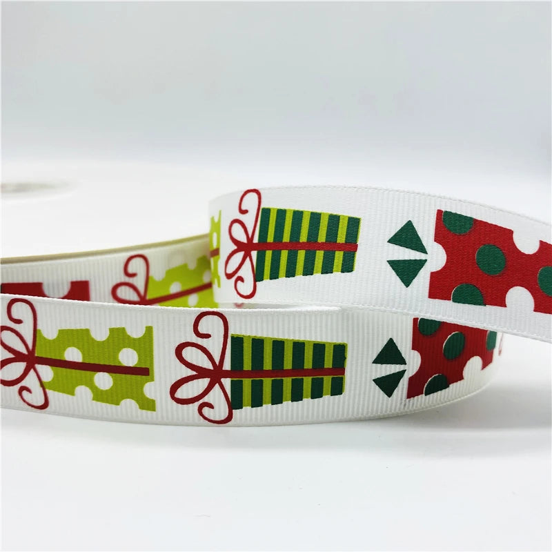 5yards/Lot 25mm Christmas Decor Grosgrain Ribbon Printed Christmas Ribbon for Handmade Design Christmas Decoration Sewing Fabric