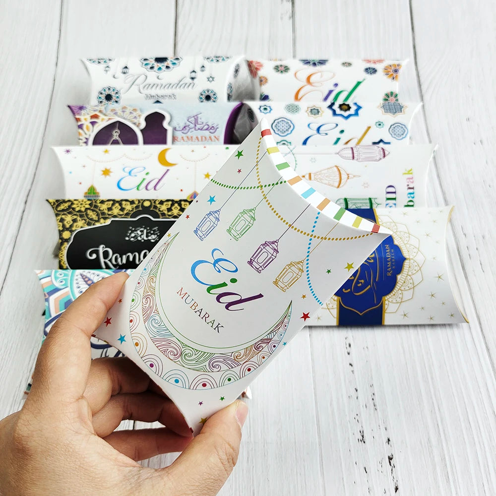10Pcs Ramadan Gift Boxes Paper Eid Mubarak Candy Cookie Boxes Eid Gift Packing Box Ramadan Decoration 2025 Muslim Islamic Party