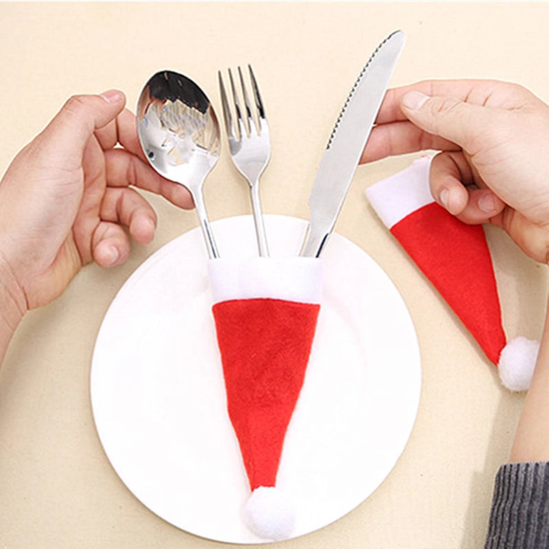10PC Tableware Holder Bag Christmas Hat Christmas 2020 Christmas Decorations Home Decoration Accessories Kitchen Tableware Holde