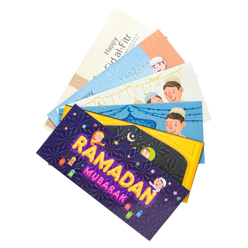 6pcs Eid Mubarak Cash Envelopes Gift Money Cards Decorative Paper Bag 2023 Ramadan Kareem Decoration Islamic Muslim Eid Al-Fitr