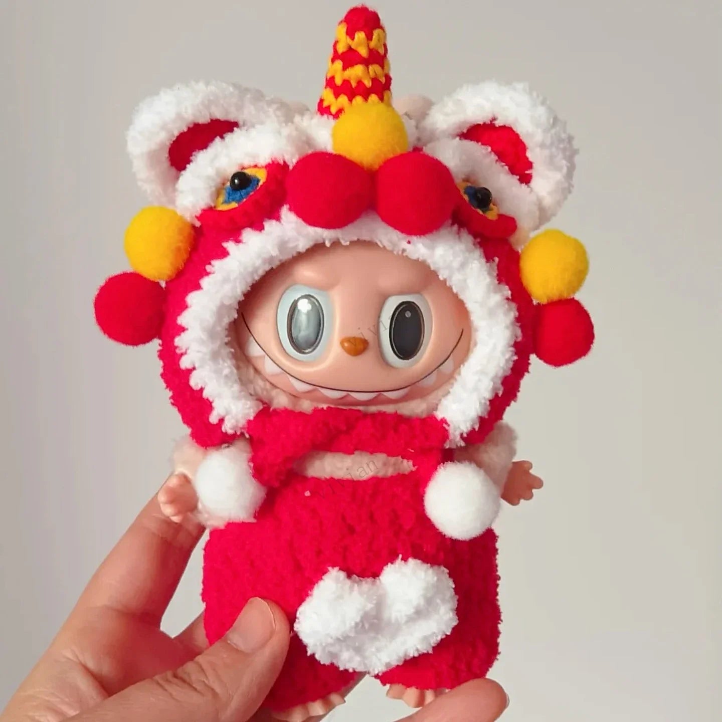 Mini Doll'S Clothes Outfit Accessories for 15-17cm Labubu Idol Lion Dance Hood Hat Wool Knitting New Year Clothes Clothing Gift