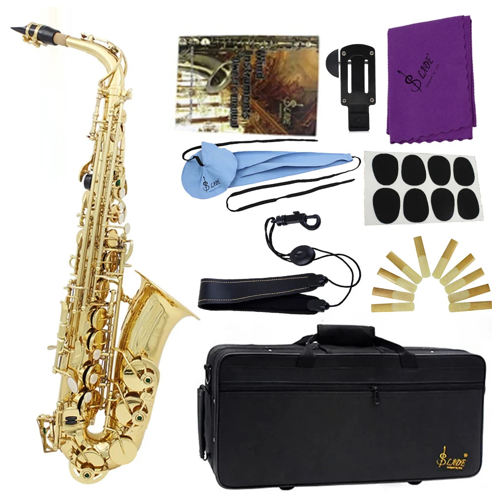 High Quality Eb Alto Saxophone Brass Lacquered Gold E Flat Sax Musical Woodwind Instrument With Case Mouthpiece Accessories