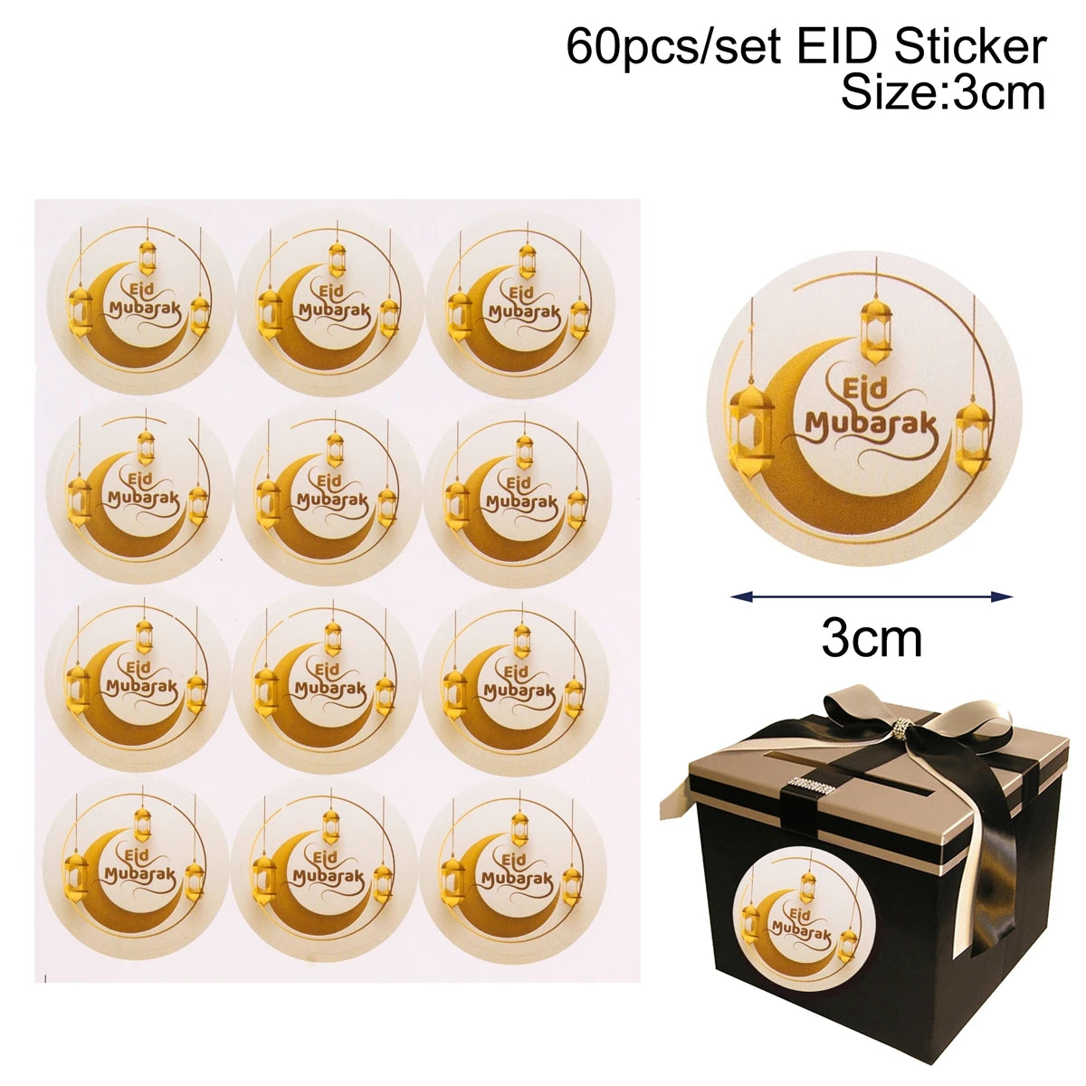 Eid Mubarak Packaging Sealing Sticker Candy Bag Gift Box Ramadan Decorations for Home EID Mubarak Muslim Islamic Eid Al-Fitr