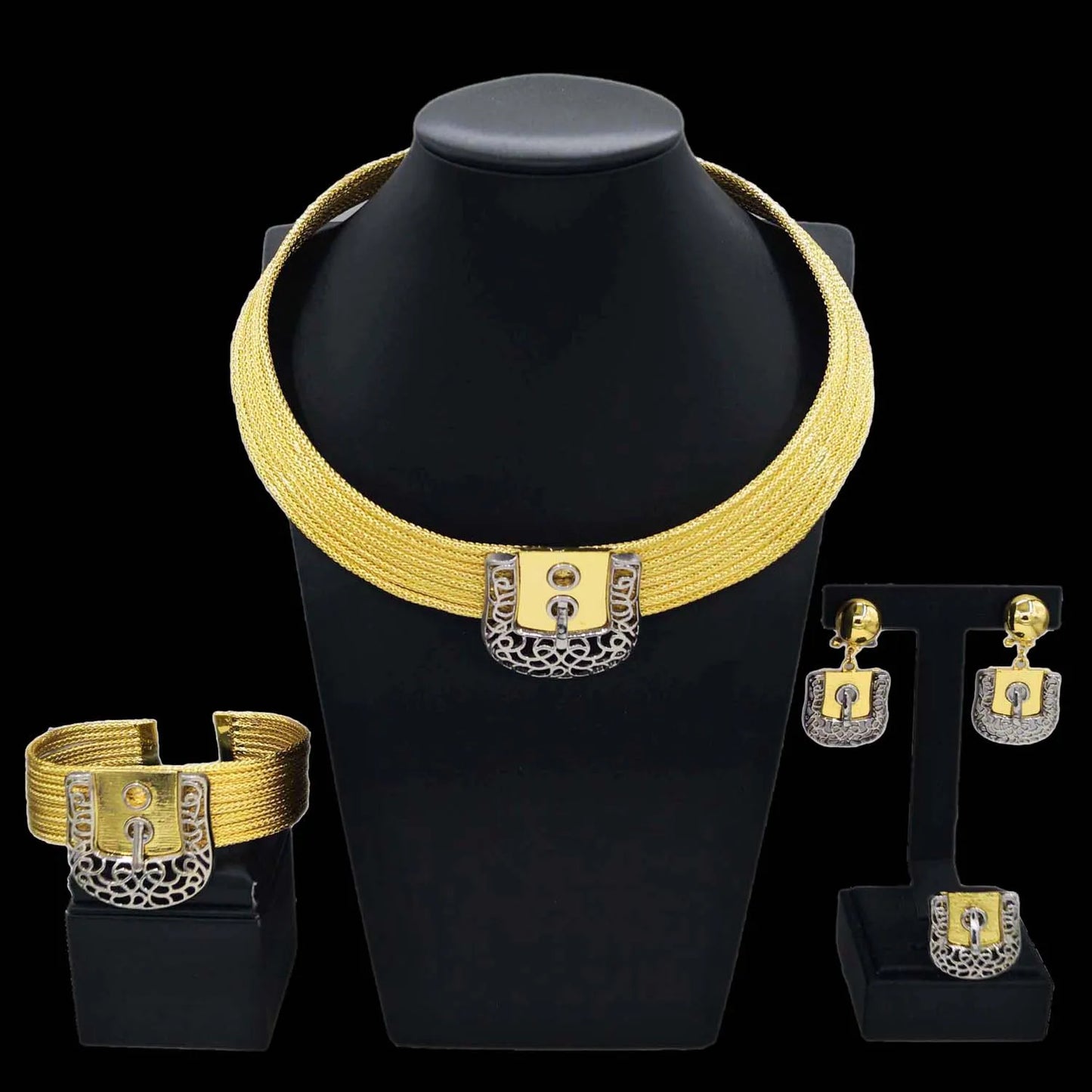 Fashion Women's Jewelry Set Heart Lock Round Necklace Luxury Lock Earrings Bracelet Party Jewelry Mother's Day Gift