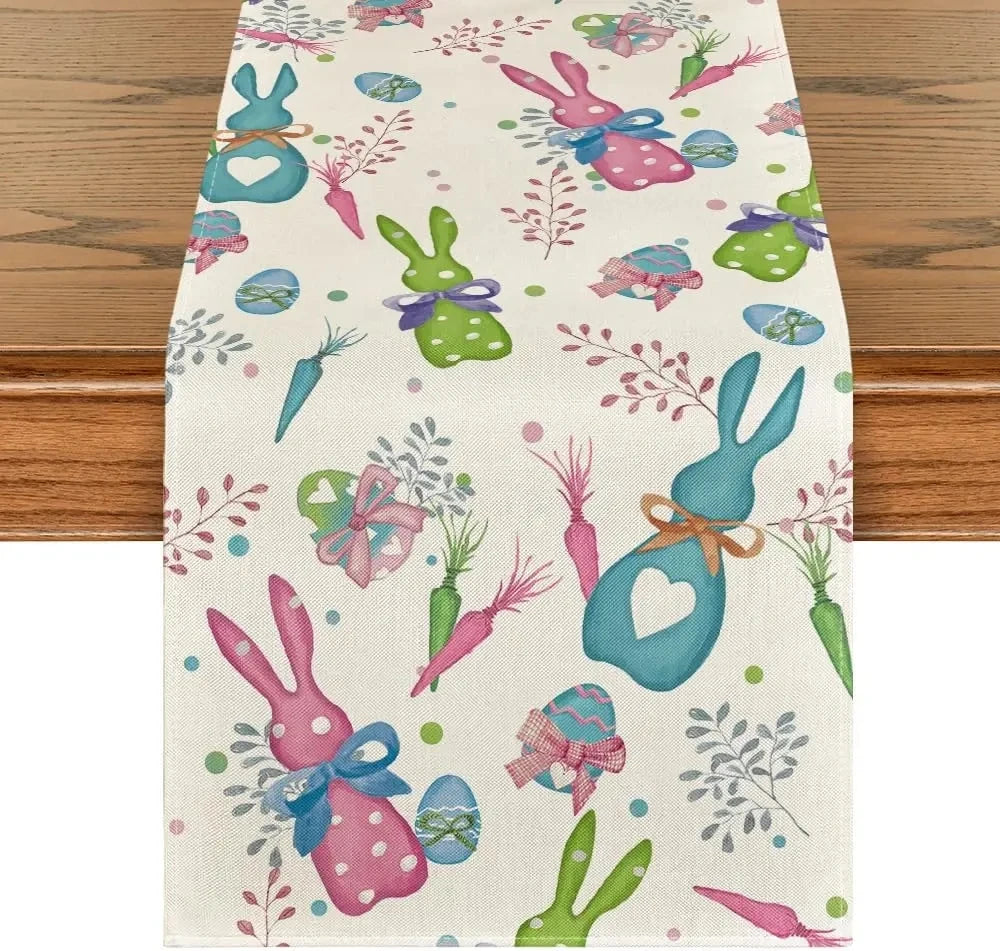 2024 Easter Bunny Table Runner Gnome Rabbit Party Decor Creative Tablemat Easter Placemat Table Decoration for Dining Home