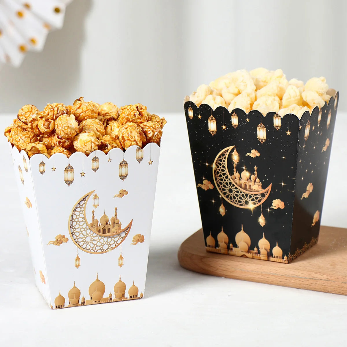 EID Popcorn Box Candy Bag Biscuit Gift Box Ramadan Decorations for Home 2024 EID Mubarak Islamic Muslim Party Decor Eid Al-Fitr