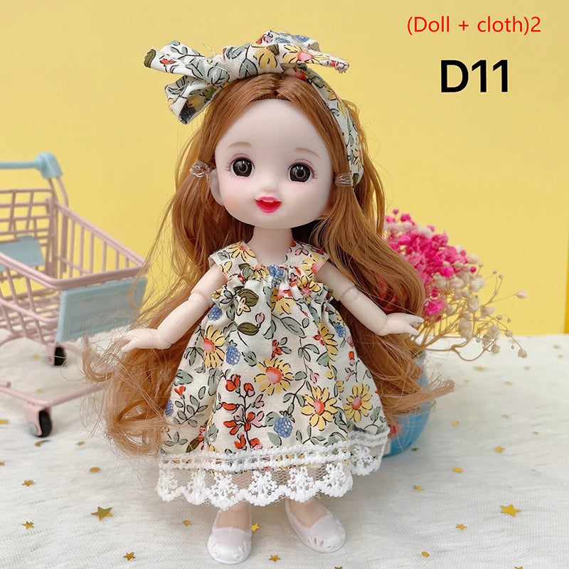17cm Mini Doll 13 Movable Joint Doll With 3D Big Eyes DIY Toy Doll With Clothes Dress Up 1/12 Fashion Doll Children Girls Gift