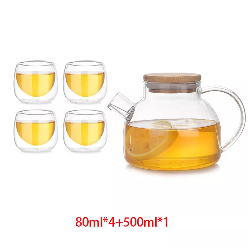 Heat Resistant Glass Tea Infuser Pot With Wooden Cover Flower Tea Puer Kettle Coffee Cup Teapot Set Wzpi