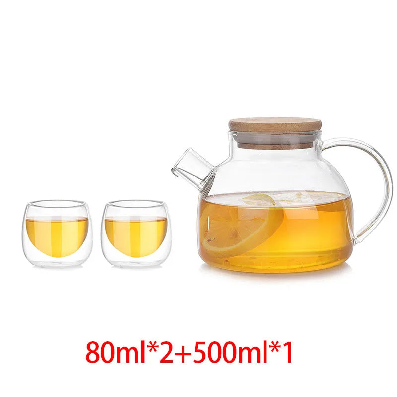 Heat Resistant Glass Tea Infuser Pot With Wooden Cover Flower Tea Puer Kettle Coffee Cup Teapot Set Wzpi