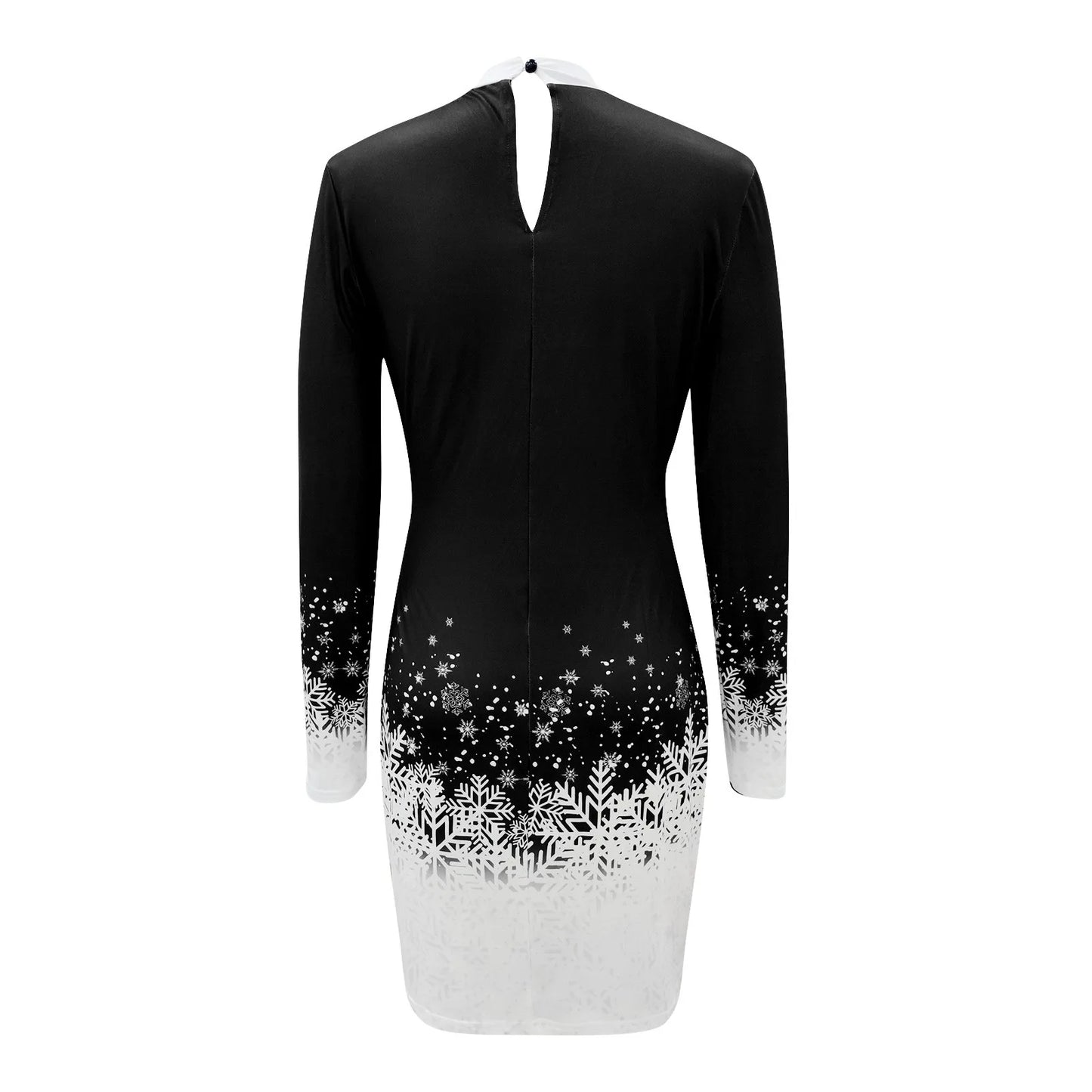 Christmas Snowflake Printed Dress Women Clothing Long-Sleeved Round Neck Xmas Party Bodycon Dress Elegant Casual Mini Dresses