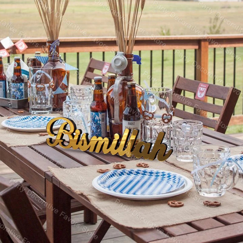 1set Ramadan Acrylic Wooden Ornaments Bismillah Eid Mubarak Home Table Decoration Islamic Muslim Party Gifts 2025 Accessories