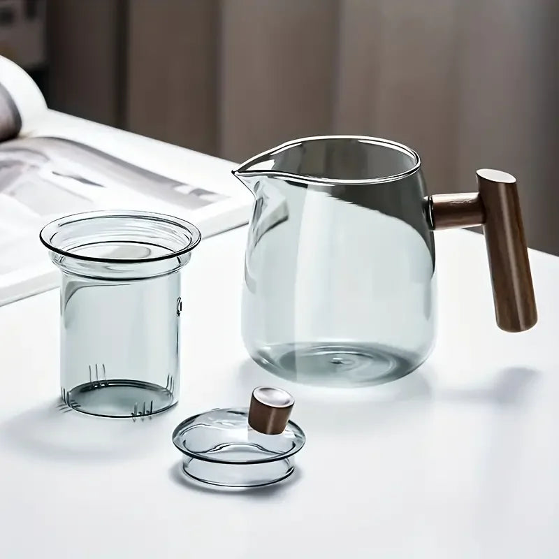 Glass Tea Pot With Wood Handle Chinese Heat-Resistant Glass Teapot Transparent Steaming Tea Glass Kettle Tea Set Infuser Tea