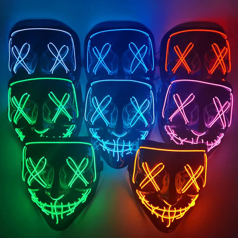 1P Scary Halloween Colplay Light Up Purge Mask Halloween Masquerade Party LED Face Masks for Kids Men Women Mask Glowing in Dark