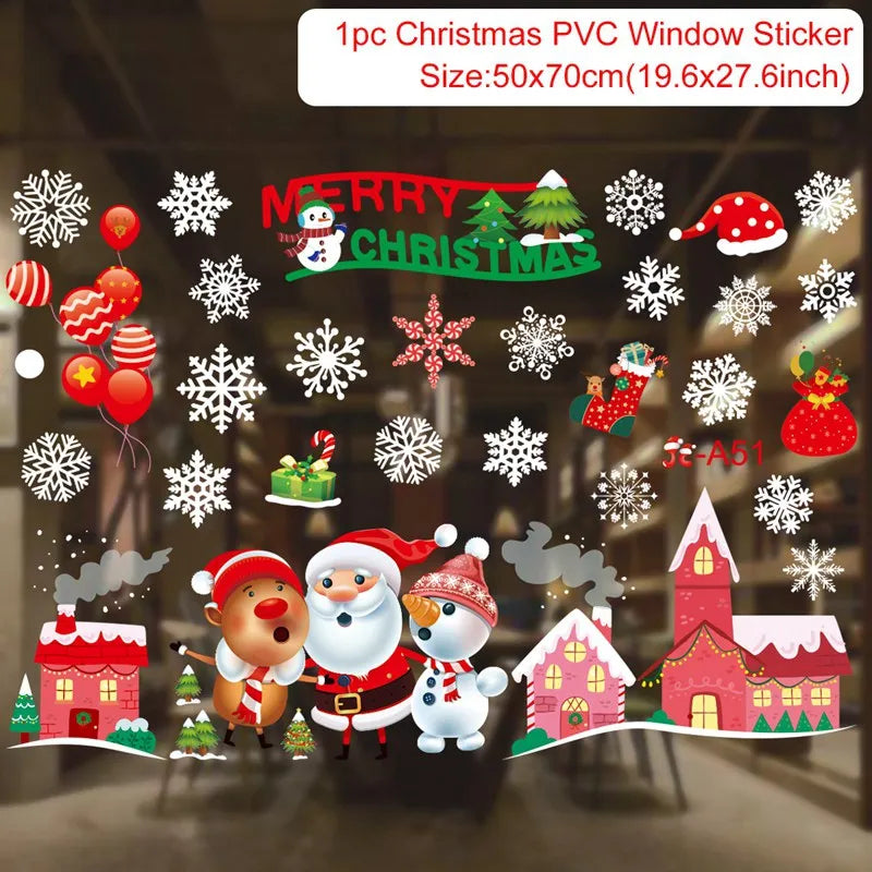 Christmas Wall Window Stickers Marry Christmas Decoration for Home 2024 Christmas Ornaments Xmas Navidad Gift New Year 2025