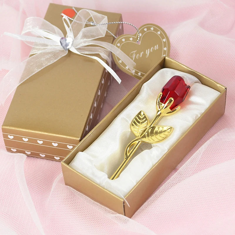Valentines Day Gift I Love You Crystal Bear Artificial Rose Flowers Teacher Mothers Day Wedding Birthday Party Gifts for Guests