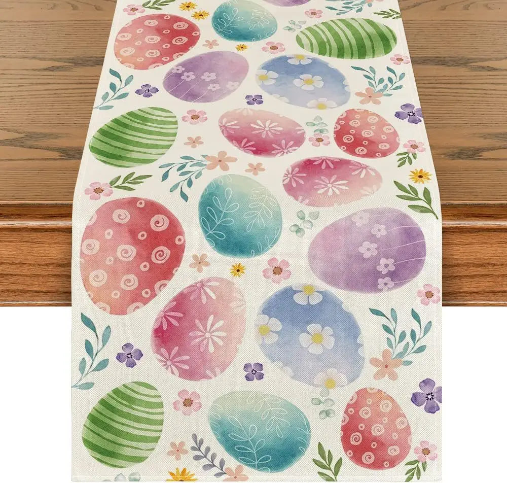2024 Easter Rabbit Table Runner Linen Bunny Dining Table Cloth Placemat Spring Holiday Happy Easter Decoration for Home Kitchen