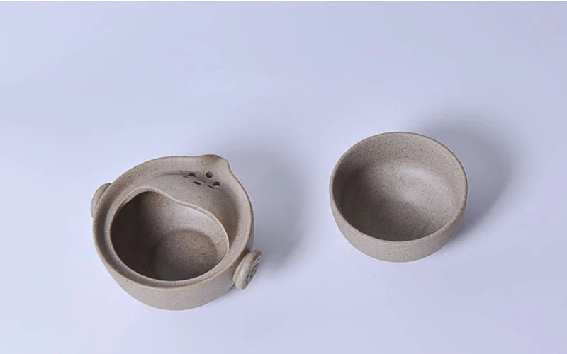 Handmade Retro Rough Pottery Travel Tea Set 1 Cup+1 Pot,tea Cup Teapot Chinese Ceramic Teapot Kettle Porcelain Gaiwan Tea Cup