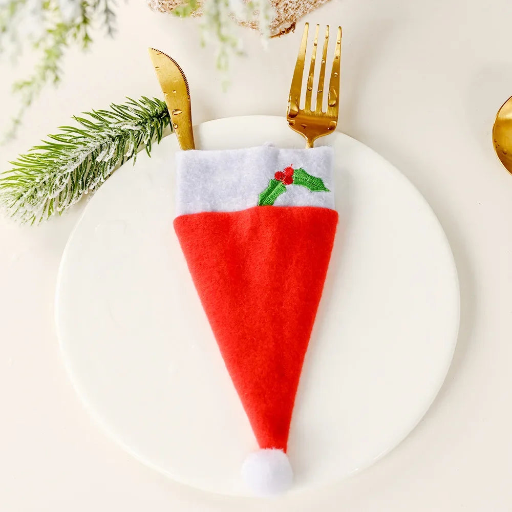 Christmas Cutlery Holders Christmas Knife Fork Tableware Bags Pocket Christmas Decoration 2024 New Year Dinner Table Ornament