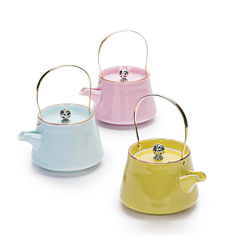 Celadon Ceramic Beam Tea Pot 240ml,Japanese-Style Tea Pot Pu'er Pot Household Tea Set Single Teapot Ceramic Flower Teapot Kettle