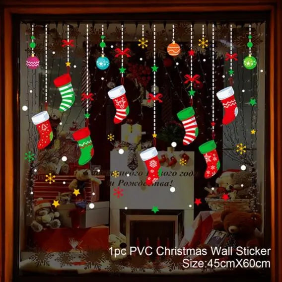 Christmas Wall Window Stickers Marry Christmas Decoration for Home 2024 Christmas Ornaments Xmas Navidad Gift New Year 2025