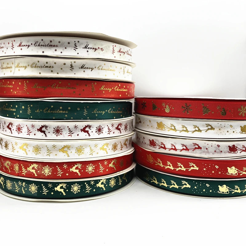 5yards 10mm 15mm 25mm Christmas Ribbon Printed Christmas Polyester Ribbon for Handmade Design Christmas Decoration Gift Packing
