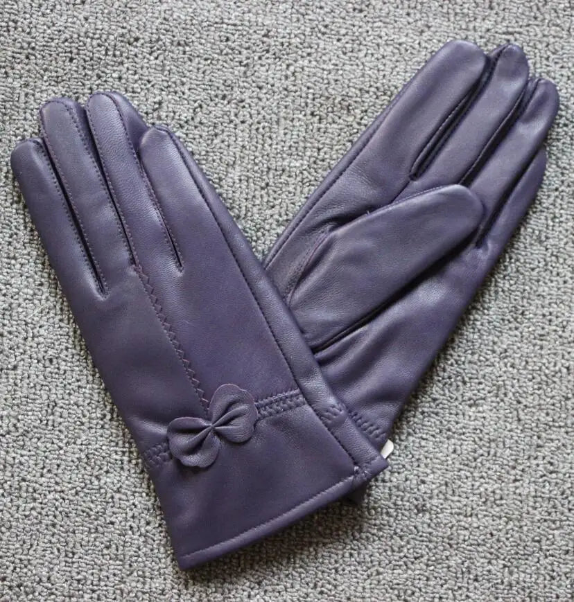 2020 Women's Genuine Leather Gloves Red Sheepskin Gloves Autumn and Winter Fashion Female Windproof Gloves