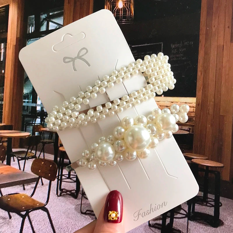Acrylic Barrettes Headwear Pearl Hair Clip Sets for Women Fashion Geometric Hairpins Hair Accessories Headdress Girl Bobby Clip