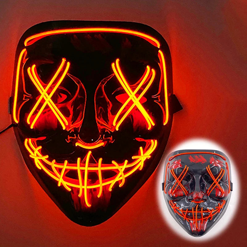 LED Halloween Mask Luminous Neon Mask Glow in the Dark Mascaras Halloween Party Costume Cosplay Masques Props Horror Mask
