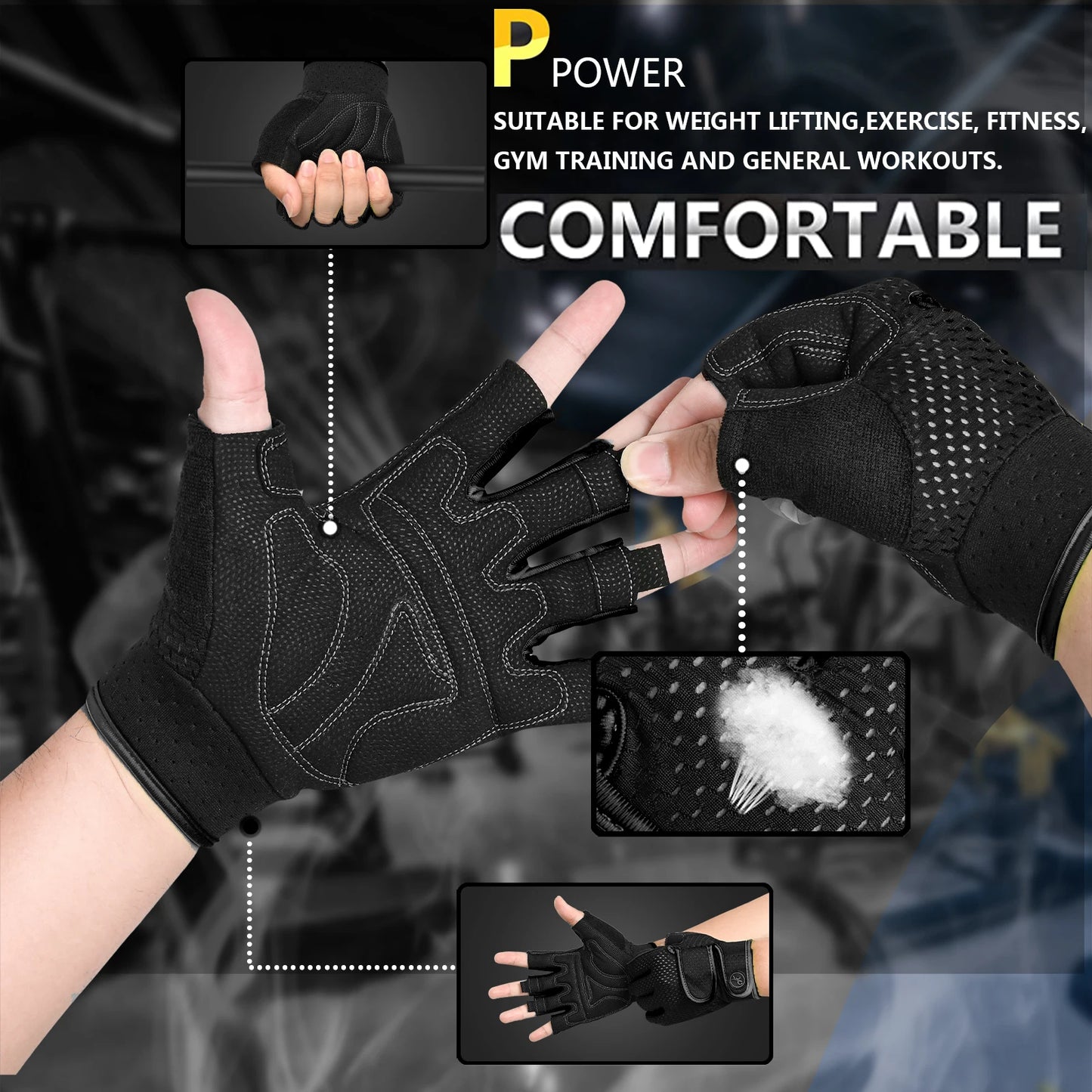 MOREOK Gym Gloves Non-Slip 3MM Pads Pull Up Power Training Weight Lifting Gloves Kettlebell Workout Exercise Fitness Gloves Men