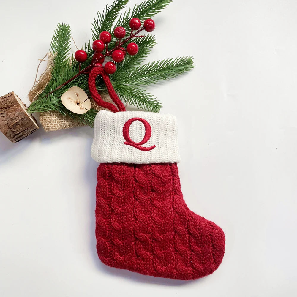 Christmas Socks Snowflake Alphabet Letters Christmas Knitting Stocking Christmas Tree Pendant Decoration for Home Xmas Gift 2024