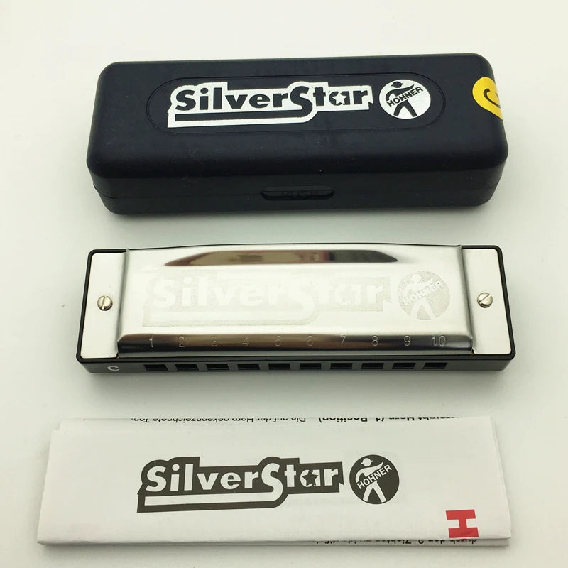 Hohner 10 Holes Armonica Diatonica Harmonica Blues Harp Key of C Mouth Organ Sliver Star Gaita Music Instrument Mundharmonika