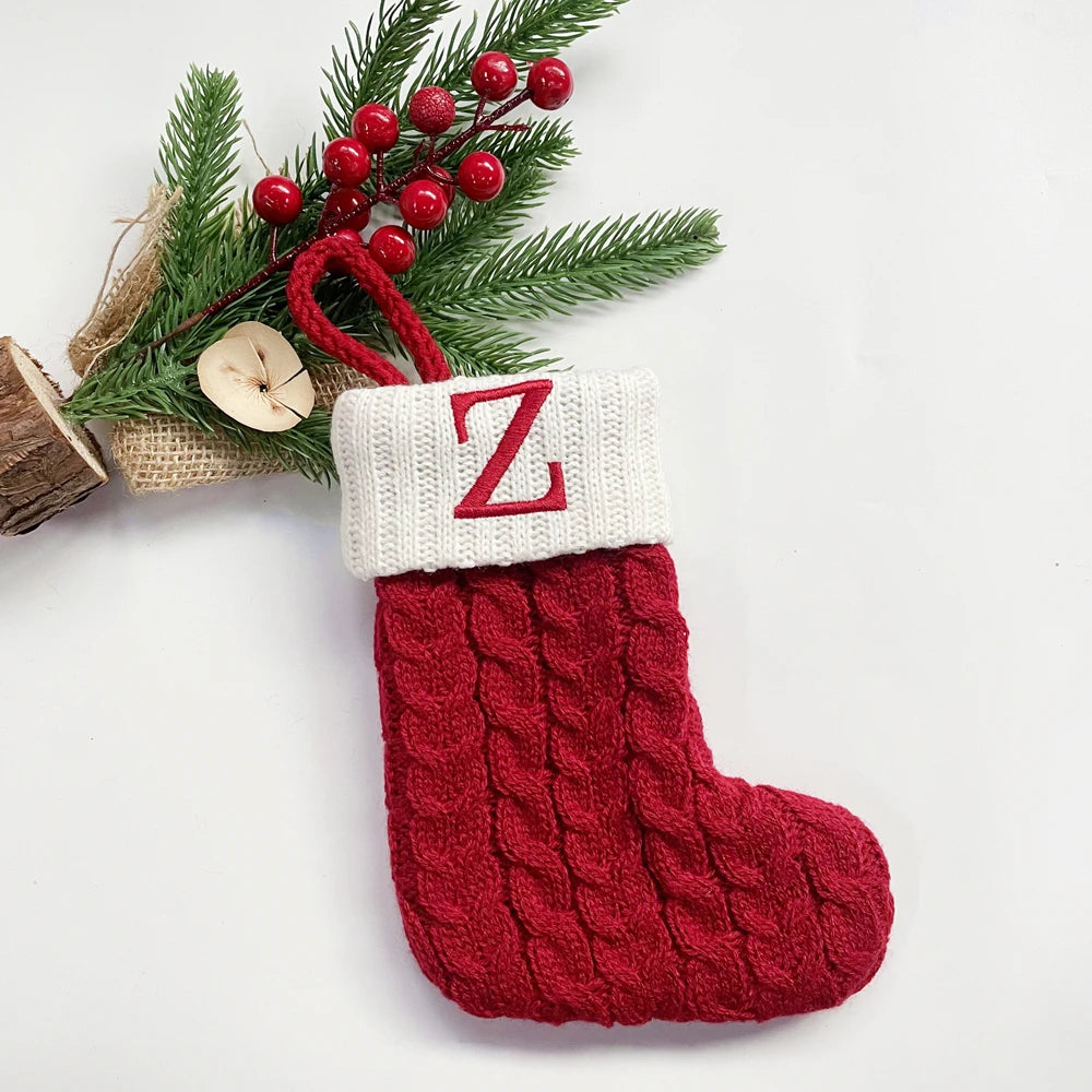 Christmas Socks Snowflake Alphabet Letters Christmas Knitting Stocking Christmas Tree Pendant Decoration for Home Xmas Gift 2024