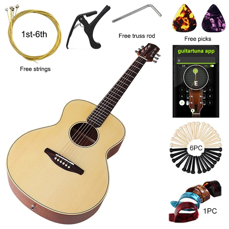 Travel Guitar 36 Inch Acoustic Guitar 6 String Mini Guitars Brown and Natural Color Folk Guitar Full Sapele
