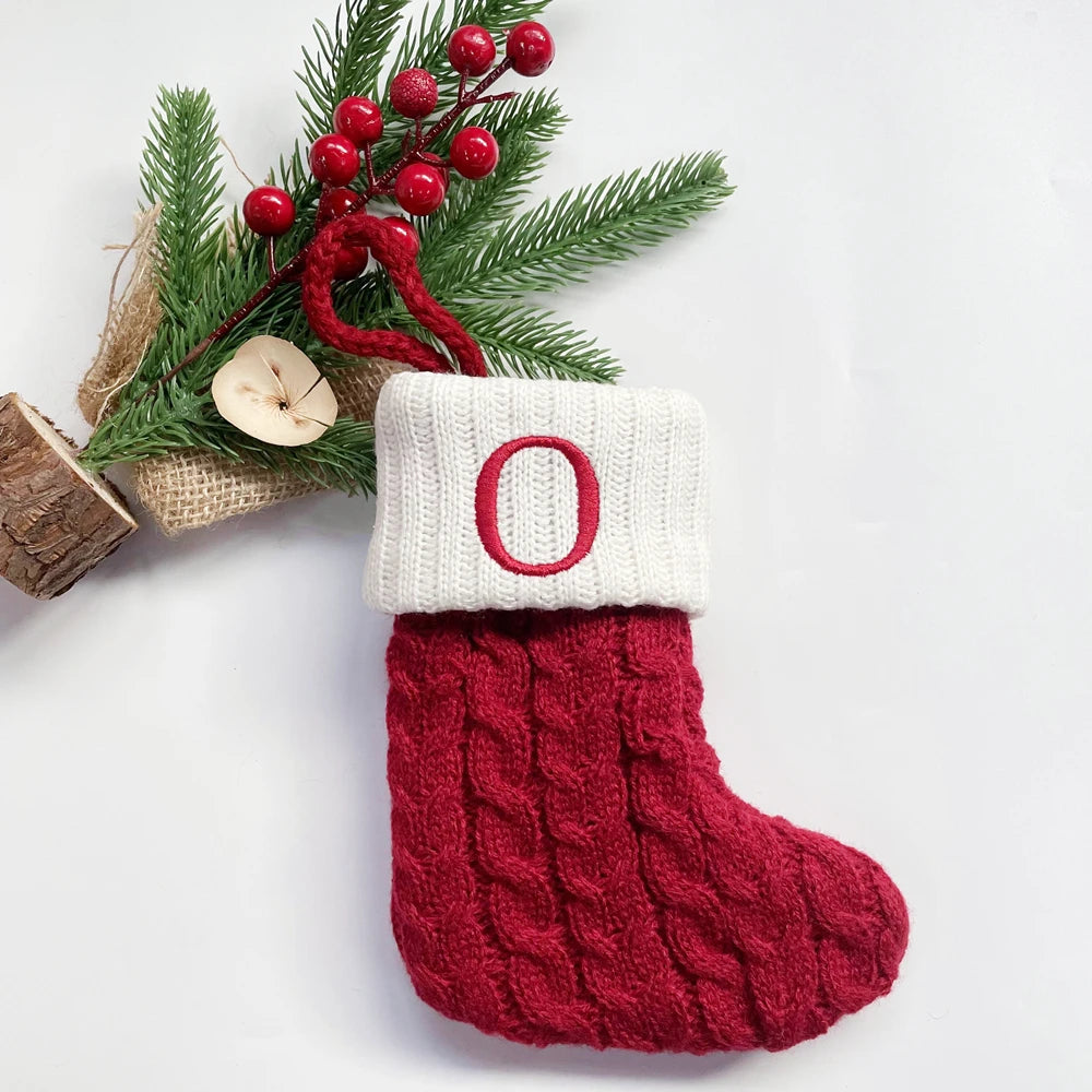 Christmas Socks Snowflake Alphabet Letters Christmas Knitting Stocking Christmas Tree Pendant Decoration for Home Xmas Gift 2024