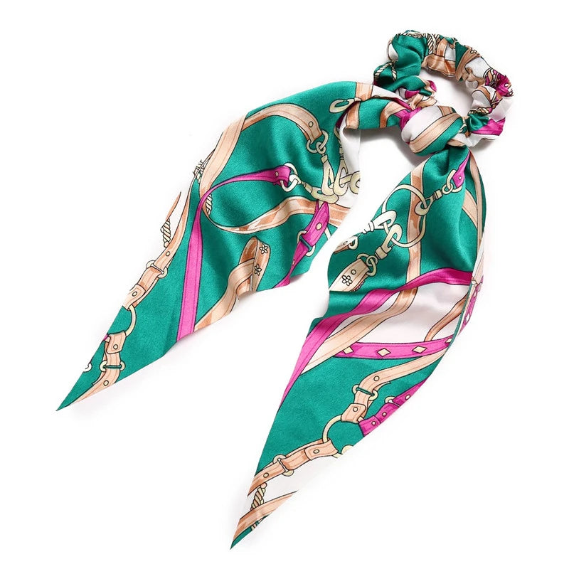Fashion Bowknot Ponytail Holder Elastic Hair Bands for Girls Flower Printing Hair Accessories Women Hairband Ribbon Headwear