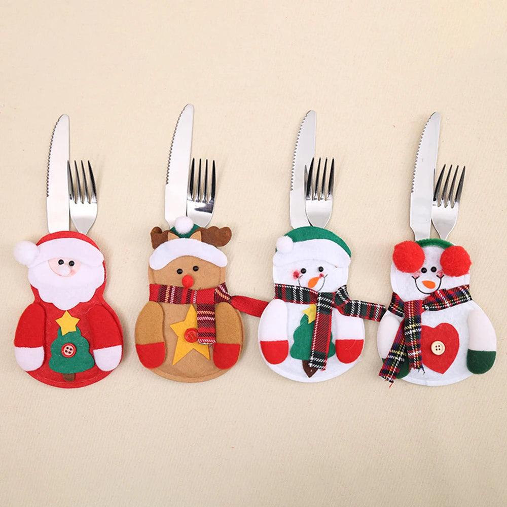 Christmas Cutlery Holders Christmas Knife Fork Tableware Bags Pocket Christmas Decoration 2024 New Year Dinner Table Ornament