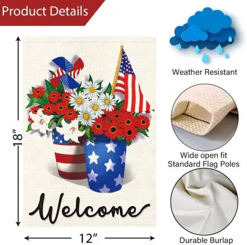 Patriotic Memorial Day USA Garden Flag 12x18 Double Sided Vertical, Small