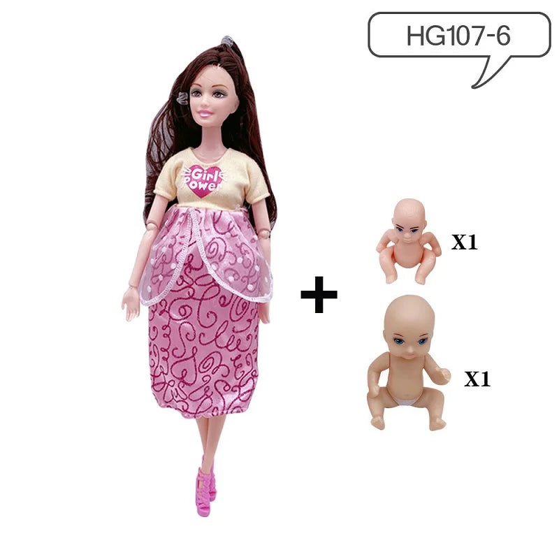 Handmade 11.5Inches Pregnant Doll Mom Have 2Pcs Baby in Her Tummy With 1Pc Clothes Educational Dolls Girl Toy for Barbie Gift