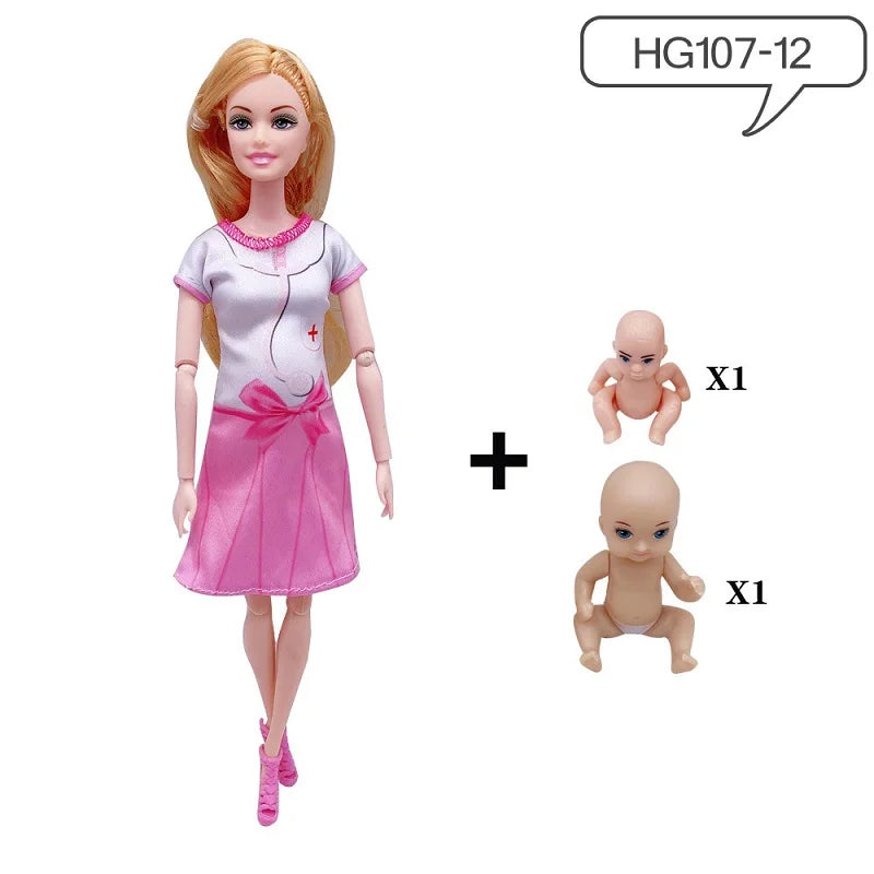 Handmade 11.5Inches Pregnant Doll Mom Have 2Pcs Baby in Her Tummy With 1Pc Clothes Educational Dolls Girl Toy for Barbie Gift