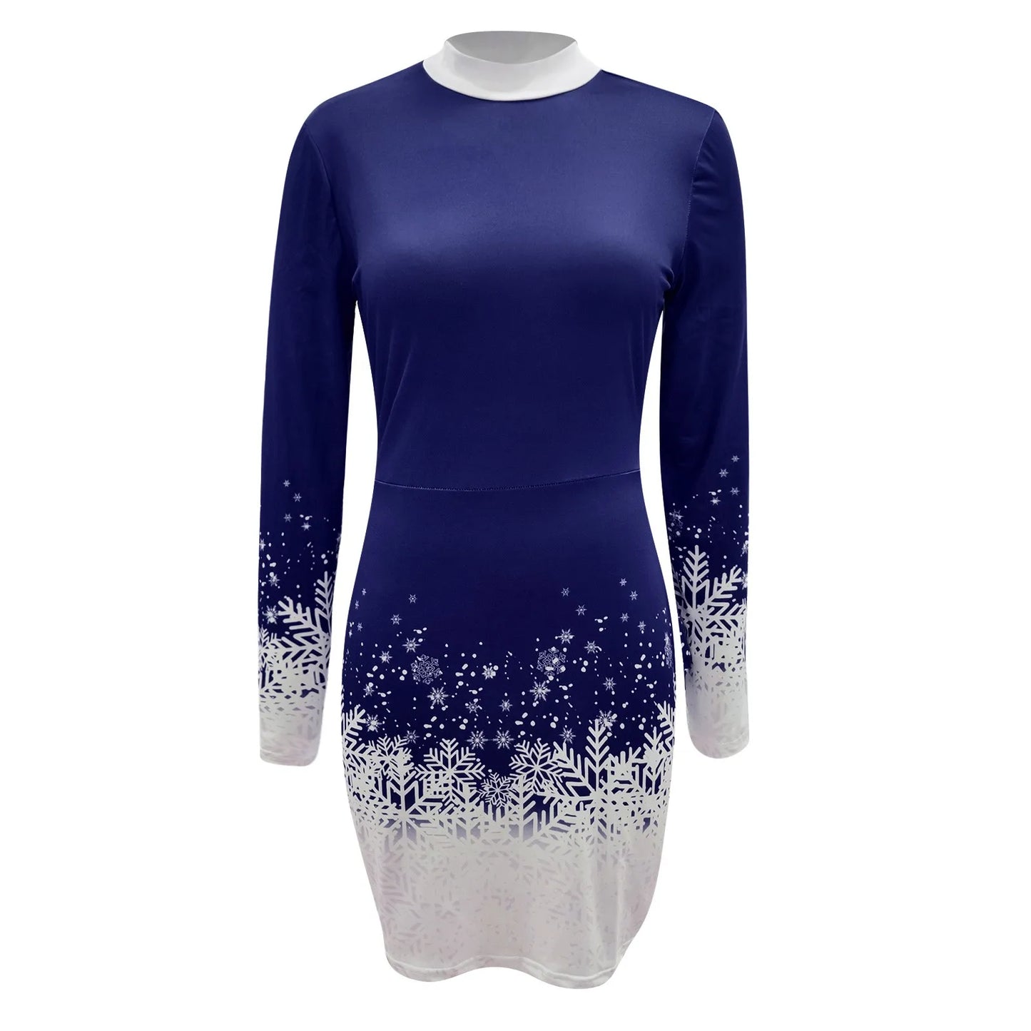 Christmas Snowflake Printed Dress Women Clothing Long-Sleeved Round Neck Xmas Party Bodycon Dress Elegant Casual Mini Dresses