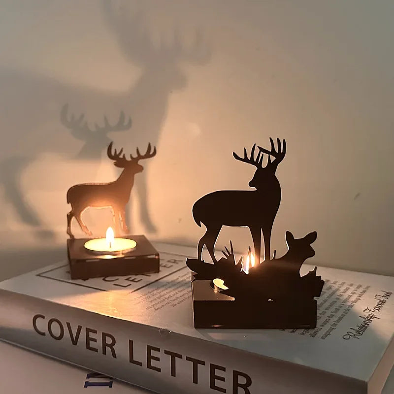 Christmas Iron Art Elk Candlestick Elk Christmas Tree Tea Candlestick Table Lamp Holder Decoration Christmas Home Decoration