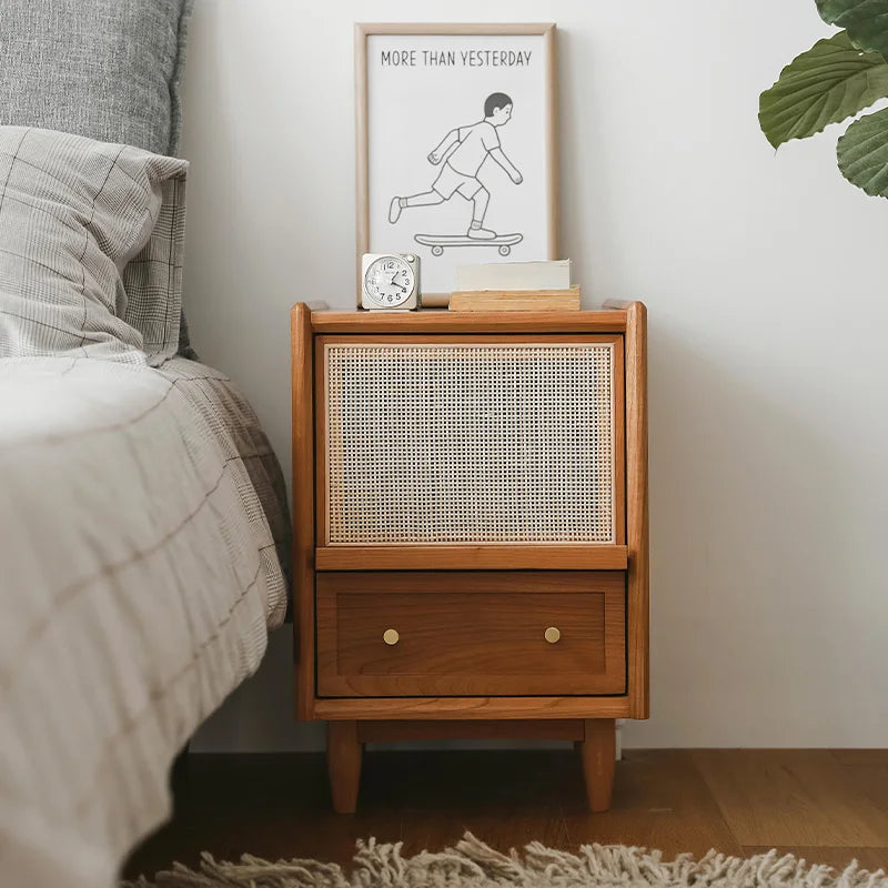 Nightstands Rattan Weaving Bedroom Furniture Bedside Table Multifunctional Small Side Storage Cabinet Solid Wood Night Stand
