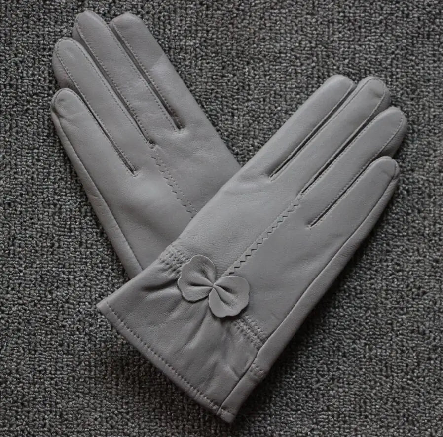 2020 Women's Genuine Leather Gloves Red Sheepskin Gloves Autumn and Winter Fashion Female Windproof Gloves