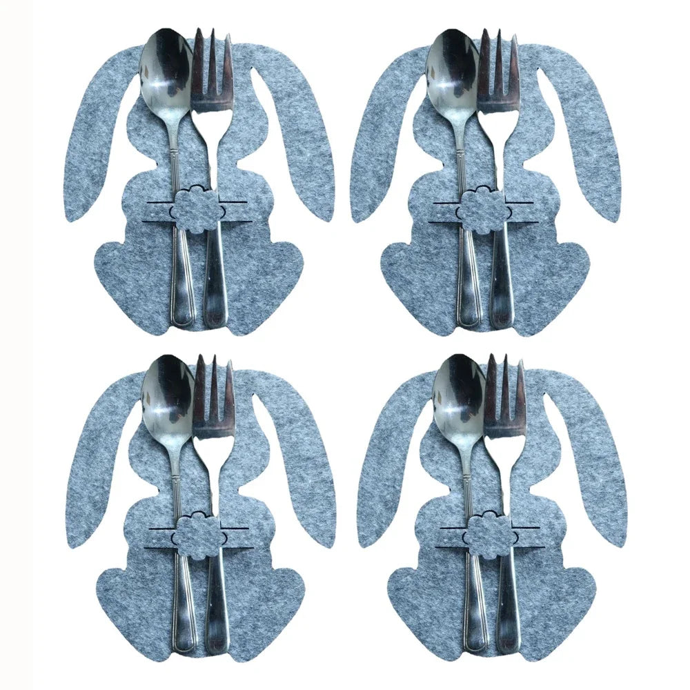 4Pcs/Set Easter Knife Fork Bags Non-Woven Cartoon Sheep Easter Rabbit Cutlery Holder Bag Tableware Organizer Easter Decorations