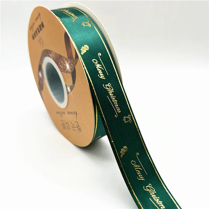 5yards 25mm Christmas Ribbon Printing Polyester Ribbon for Handmade Bow Party Christmas Decorations DIY Christmas Gift Wrapping